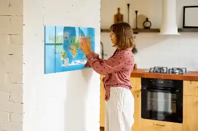 Magnetic glass dry erase board cartoon map design