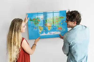 Magnetic glass dry erase board cartoon map design