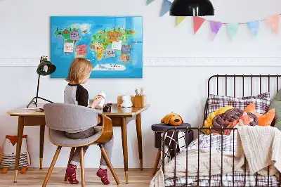 Magnetic glass dry erase board cartoon map design