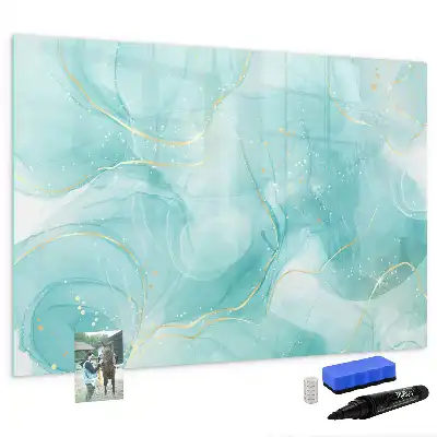 Magnetic glass dry erase board with marble abstraction design
