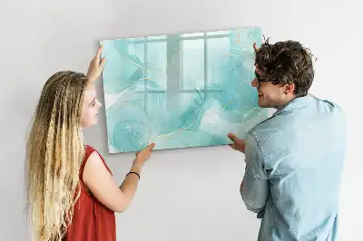 Magnetic glass dry erase board with marble abstraction design