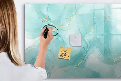 Magnetic glass dry erase board with marble abstraction design