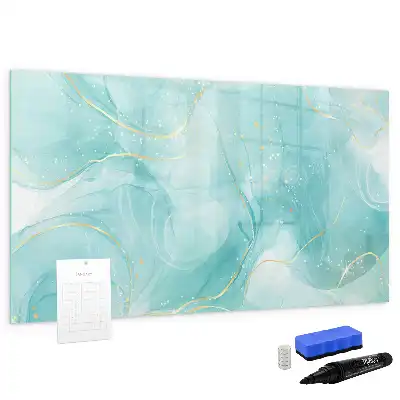 Magnetic glass dry erase board with marble abstraction design