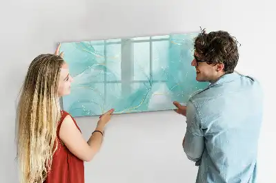 Magnetic glass dry erase board with marble abstraction design
