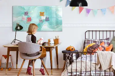 Magnetic glass dry erase board with marble abstraction design