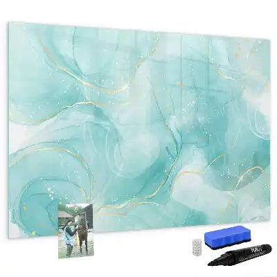 Magnetic glass dry erase board with marble abstraction design