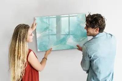 Magnetic glass dry erase board with marble abstraction design