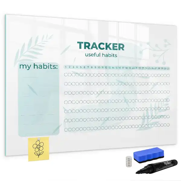 Magnetic glass dry erase board habit planner