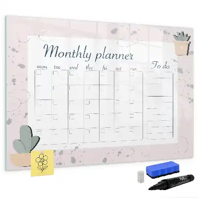 Magnetic glass dry erase board monthly planner