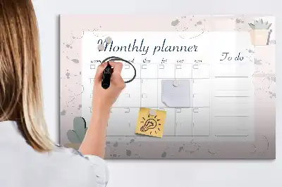 Magnetic glass dry erase board monthly planner