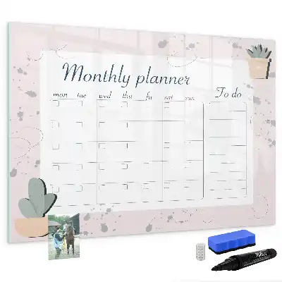 Magnetic glass dry erase board monthly planner