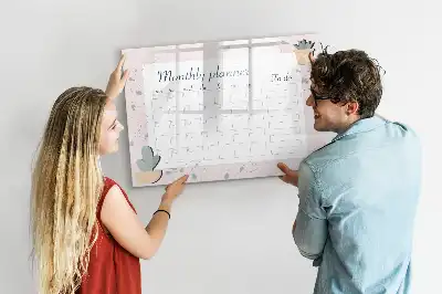Magnetic glass dry erase board monthly planner
