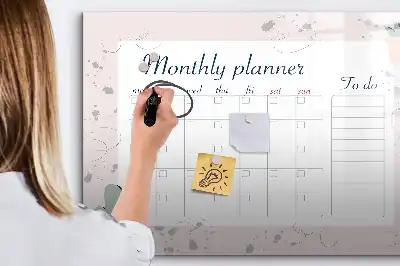 Magnetic glass dry erase board monthly planner