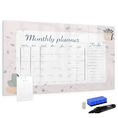 Magnetic glass dry erase board monthly planner