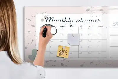 Magnetic glass dry erase board monthly planner
