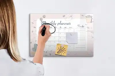 Magnetic glass dry erase board monthly planner