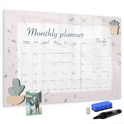Magnetic glass dry erase board monthly planner