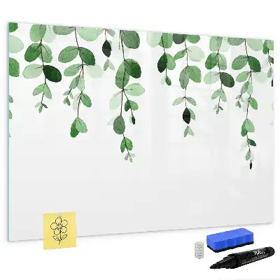 Magnetic glass dry erase board with plant leaf design