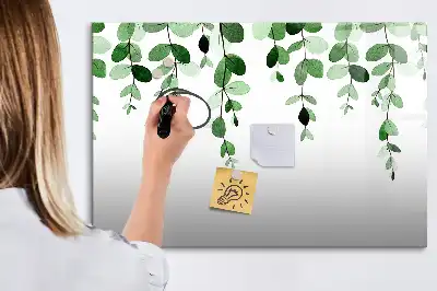 Magnetic glass dry erase board with plant leaf design