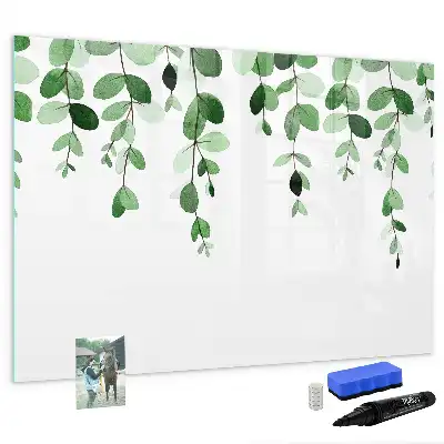 Magnetic glass dry erase board with plant leaf design