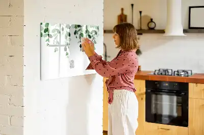 Magnetic glass dry erase board with plant leaf design