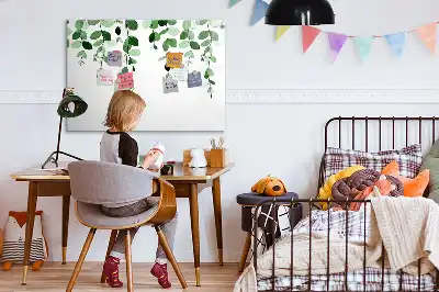 Magnetic glass dry erase board with plant leaf design