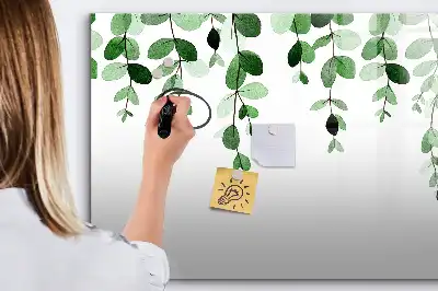 Magnetic glass dry erase board with plant leaf design