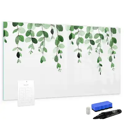 Magnetic glass dry erase board with plant leaf design