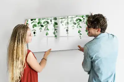Magnetic glass dry erase board with plant leaf design