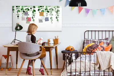 Magnetic glass dry erase board with plant leaf design