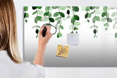 Magnetic glass dry erase board with plant leaf design