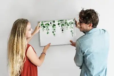 Magnetic glass dry erase board with plant leaf design