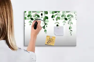 Magnetic glass dry erase board with plant leaf design