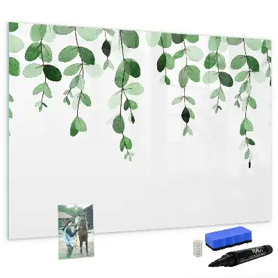 Magnetic glass dry erase board with plant leaf design