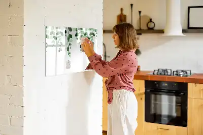 Magnetic glass dry erase board with plant leaf design