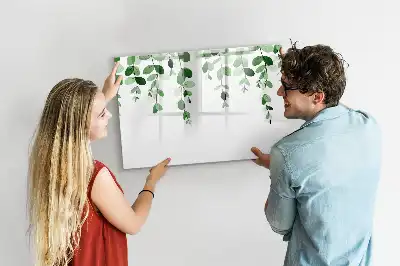 Magnetic glass dry erase board with plant leaf design