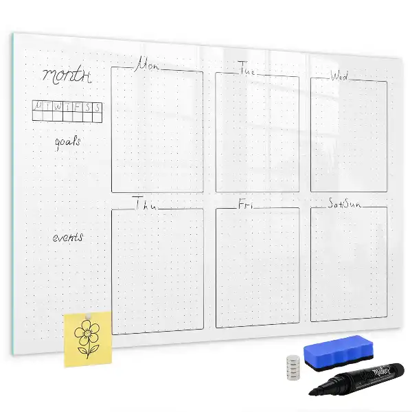 Magnetic glass dry erase board weekly planner