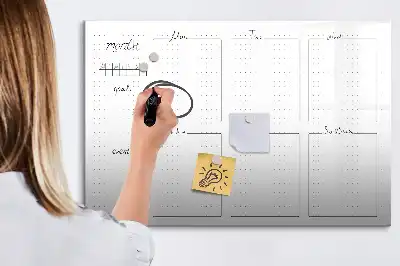 Magnetic glass dry erase board weekly planner
