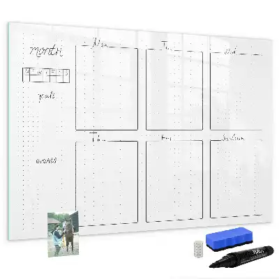 Magnetic glass dry erase board weekly planner