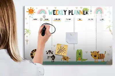 Magnetic glass dry erase board weekly planner with animal designs