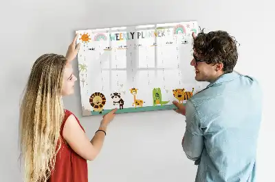 Magnetic glass dry erase board weekly planner with animal designs