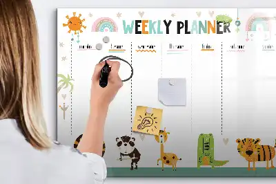 Magnetic glass dry erase board weekly planner with animal designs