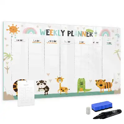 Magnetic glass dry erase board weekly planner with animal designs