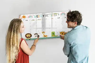 Magnetic glass dry erase board weekly planner with animal designs