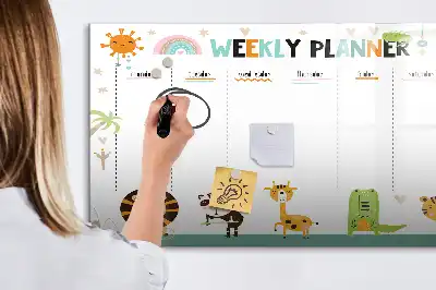 Magnetic glass dry erase board weekly planner with animal designs