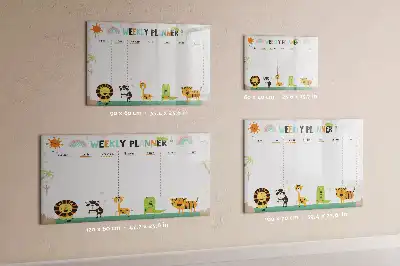 Magnetic glass dry erase board weekly planner with animal designs