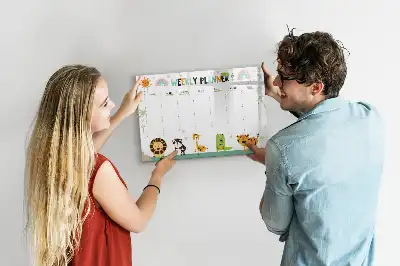 Magnetic glass dry erase board weekly planner with animal designs