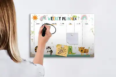 Magnetic glass dry erase board weekly planner with animal designs