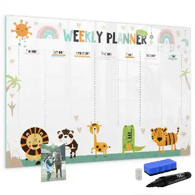 Magnetic glass dry erase board weekly planner with animal designs