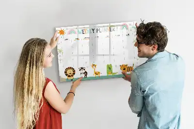 Magnetic glass dry erase board weekly planner with animal designs